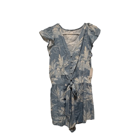 O'Neill Blue and White Floral Tropical Print Romper Size Small Ruffle Sleeve NWT - Picture 1 of 4